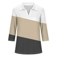 thumbnail image 4 of Fashion Olyvenn Women's 3/4 Sleeves V Neck Button Collared Shirts Basic Cute Tunic Tees Dressy Casual Color Block Tops Blouses Work Shirts Khaki 20-22, 4 of 5