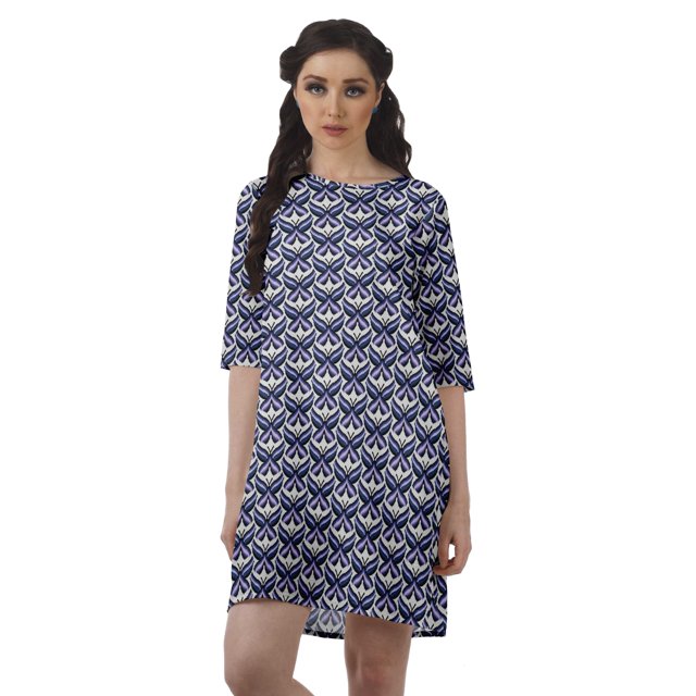 Moomaya Robe d'Hiver Imprimée à Manches 3/4 pour Femmes, Col Rond, Courte, Évasée
