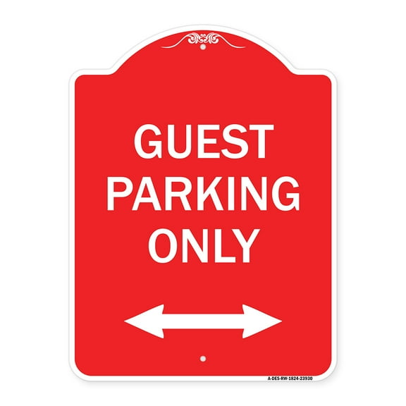 SignMission A-DES-RW-1824-23930 18 x 24 in. Designer Series Sign - Guest Parking Only with Bidirectional Arrow, Red & White