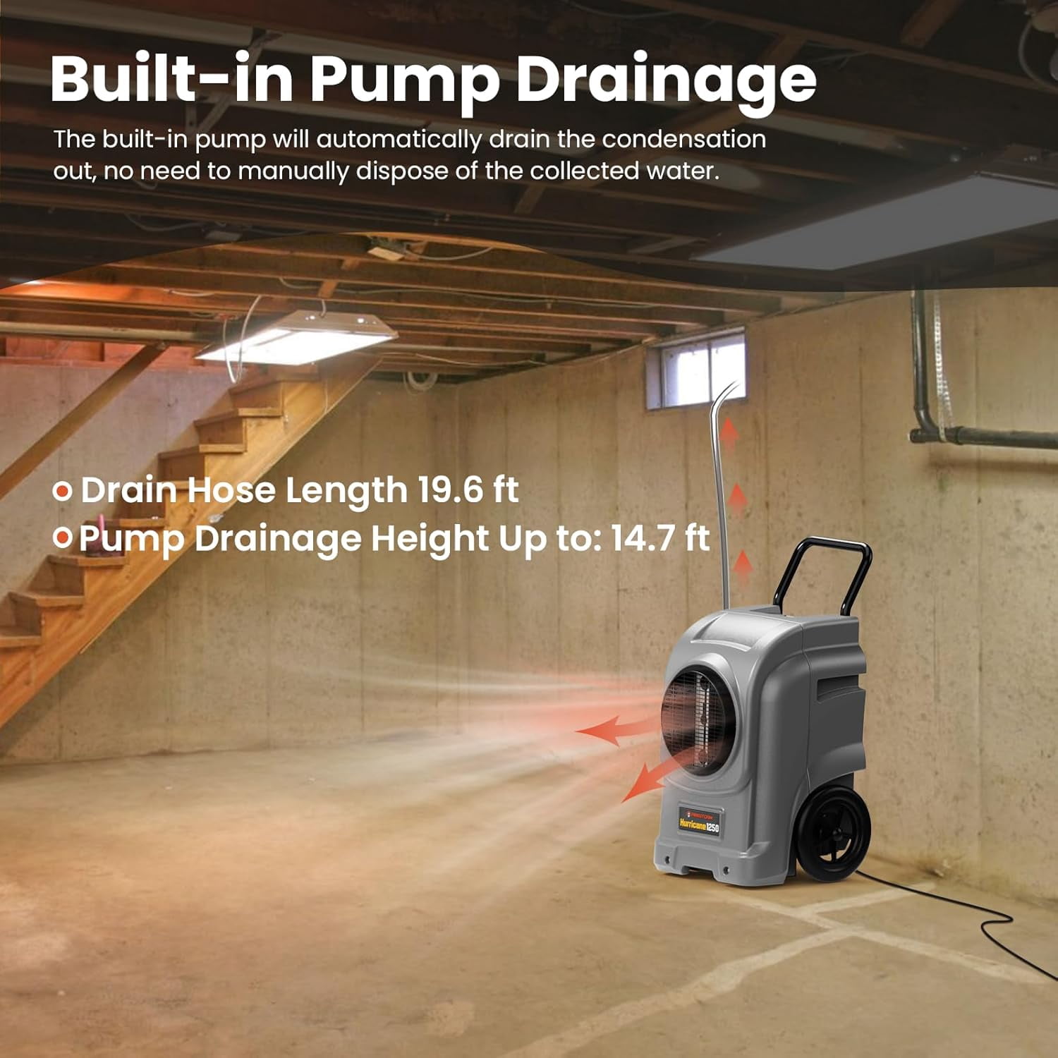Abestorm 270 Pints Commercial Dehumidifiers with Pump, Portable Industrial Dehumidifier for Water Damage Restoration, Basements, Automatic Humidistat, Power-Off Memory,5 Years Limited Warranty