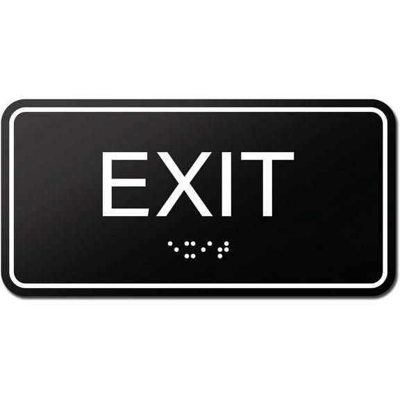 Exit Sign with Braille, Black, Self Adhesive ADA Building Sign, 6" x 3"