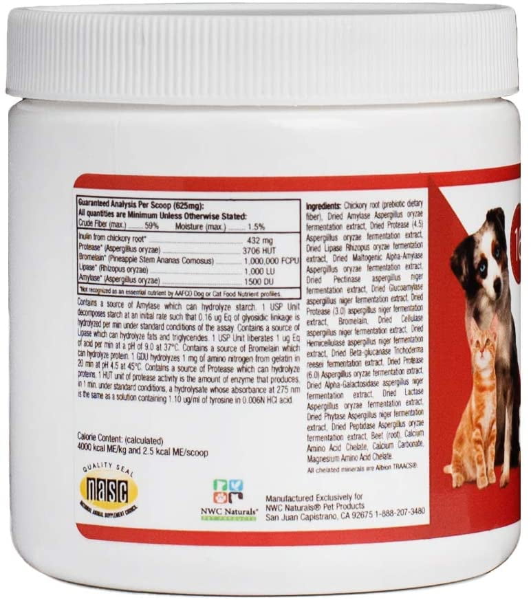 NWC Naturals- Total-Zymes - Enzymes for Canines and Felines - Treats 100 Cups of Pet Food (Vegetarian Formula)