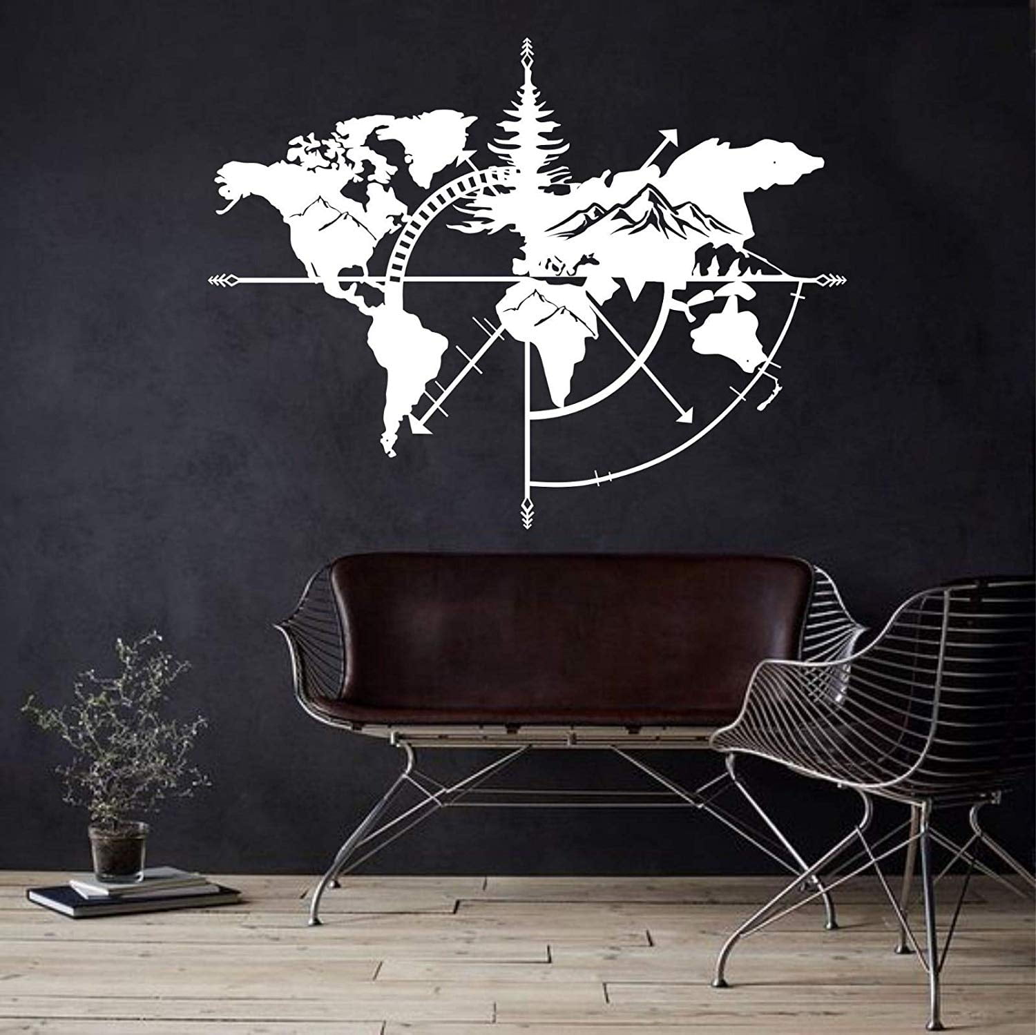 LaModaHome Metal World Map Wall Art World Map Mountains 3D