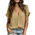 thumbnail image 2 of Women's Relaxed Fit V-Neck Short Sleeve Linen Blouse Casual Summer Top, 2 of 7