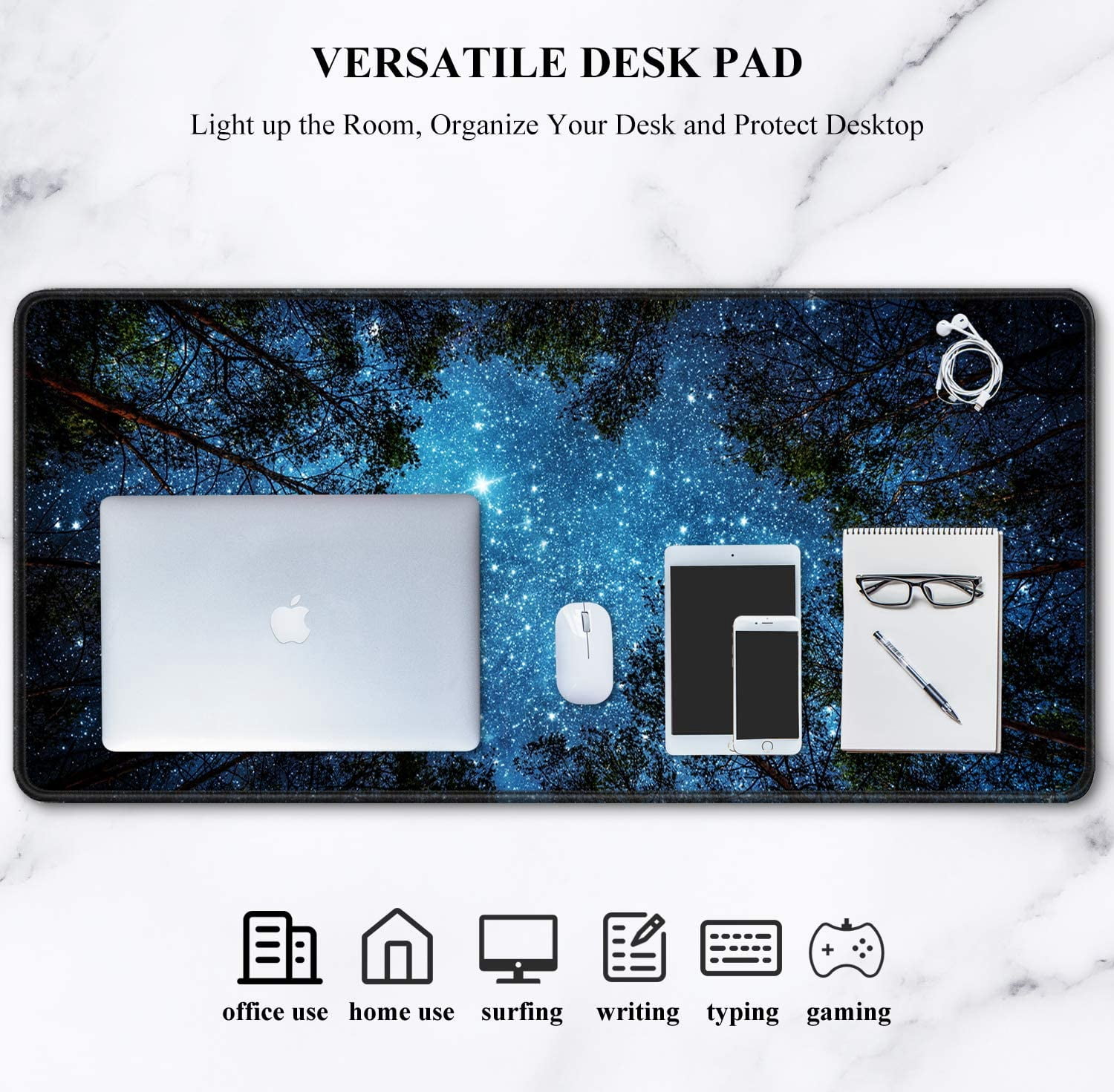 Large Mouse Pad, XXL Gaming Mousepad, Desk Mat for Desktop, Thick Rubber, Big & Long Size, Stitched Edges, Full Desk Pad for Laptop & Computer, Extended 35.4 x 15.7 in, Silent Night Sky