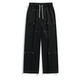 thumbnail image 2 of Men's Pants Fashion Loose Large Size Straight Full Length Pant Solid Vintage Drape Wide Leg Pocket Drawstring Trousers, 2 of 8