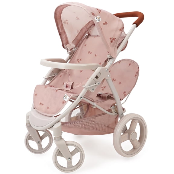 509 Crew: Ballet Flora - Mabelle Duo Twin Doll Stroller - Soft Pink & Flowers, Sun Canopy, Storage Basket, Foldable, Doll Care Accessory Toy, Kids 3