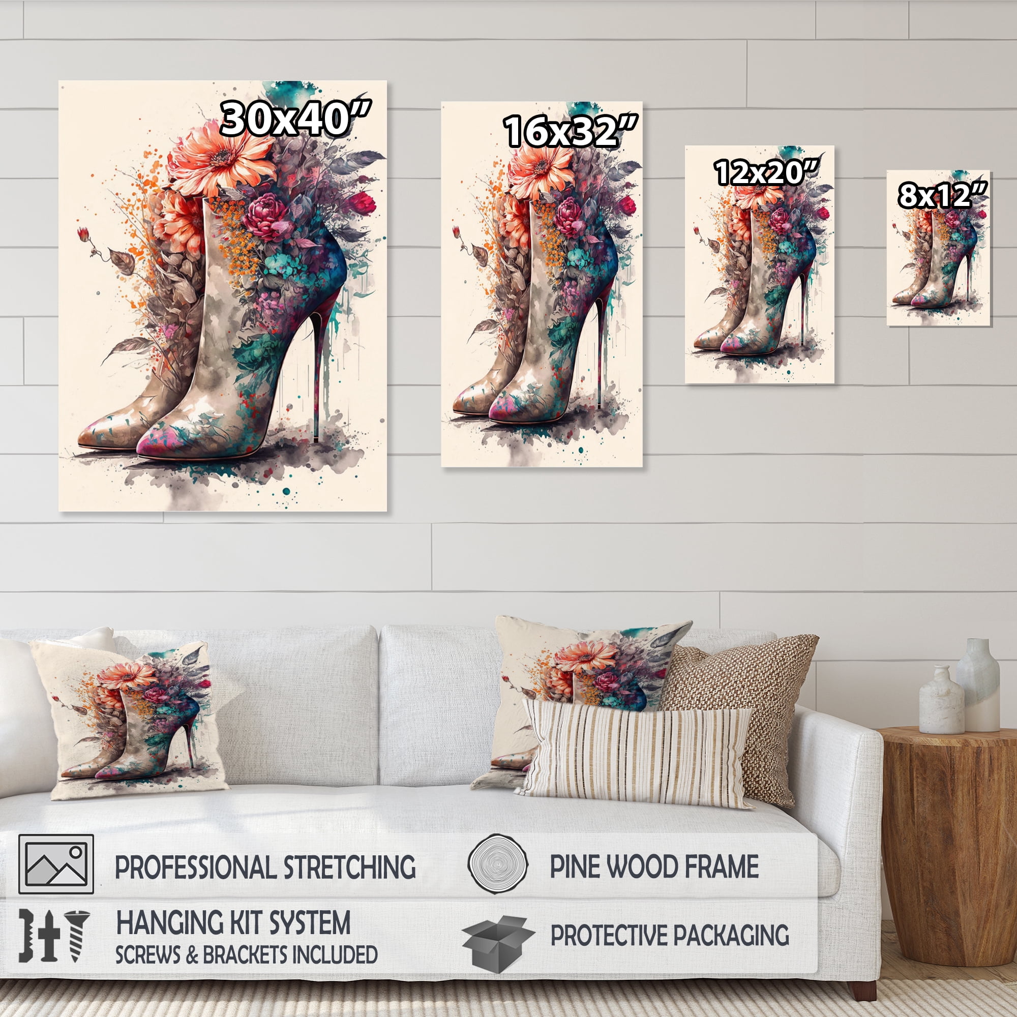 Designart Floral Bouquet High Heel Shoes I Canvas Wall Art