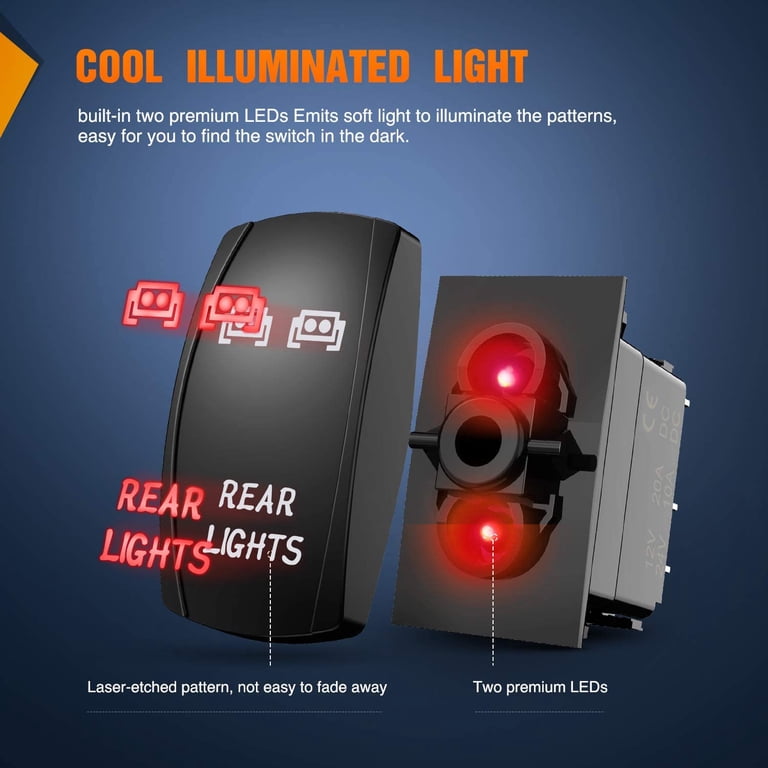 Nilight UTV Rear Lights Rocker Switch On Off 5 PIN SPST LED Nilight UTV Rear Lights Rocker Switch On Off 5 PIN SPST LED
