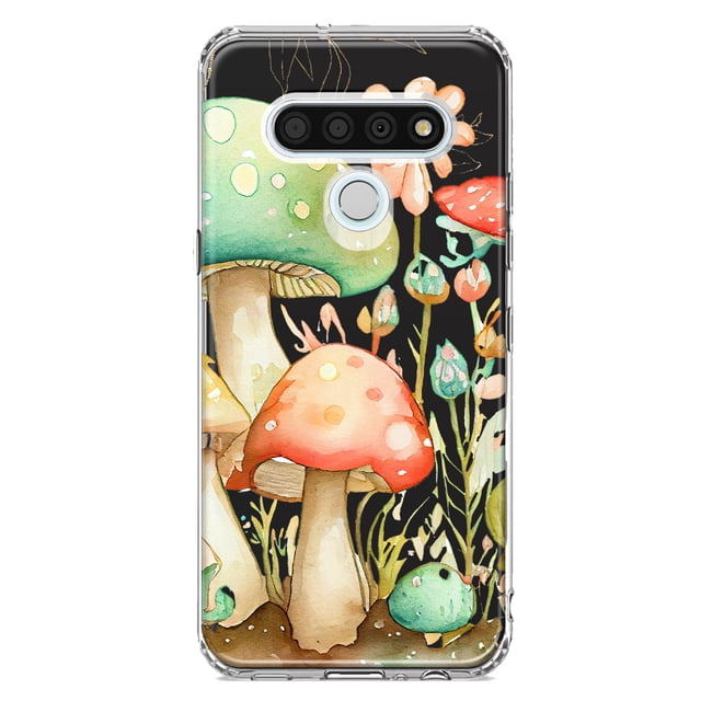 MUNDAZE LG Stylo 6 Shockproof Clear Hybrid Protective Phone Case Fairy Tale Watercolor Mushrooms Pastel Flowers Cover