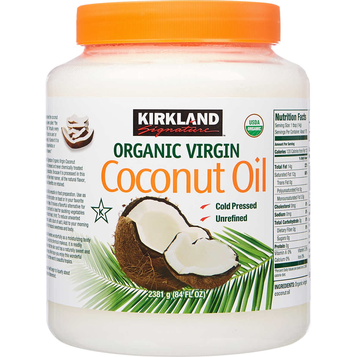 Organic Virgin Coconut Oil Unrefined Cold Pressed Chemical Free 84 Oz -  Walmart.Com
