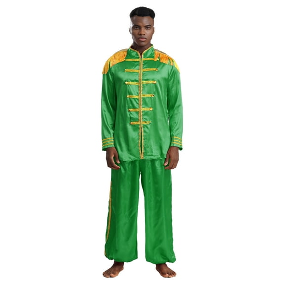 YiZYiF Mens Halloween SGT Sergeant Pepper Costume 60s Hippie Music Star Jacket with Pants 2Pcs Set Green M