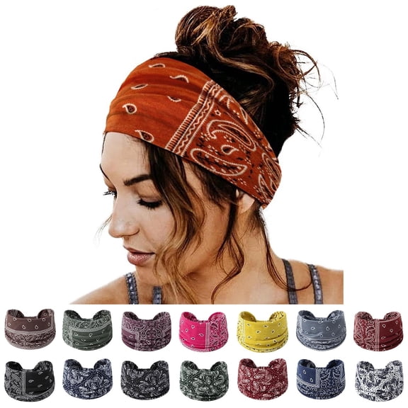 WHEANG Trendy Extra Wide Headbands for Women Cashew Flower Knotted Headbands Adjustable Bohemian Style Stretchy Headband Breathable Comfort Tie Headband Elastic Sports Headband Pink