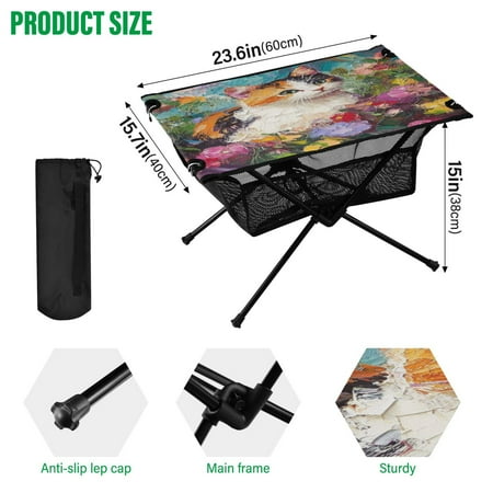 BZSMCE Camping Tables Simple Folding Table Floral Portrait Pattern Size:23.6*15.7in