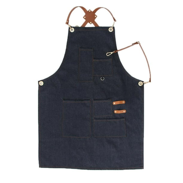 con pechera de mezclil con múltiples bolsillos, para adultos, barista, panadero, camarero, chef, uniforme de trabajo, hogar, cocina, cateri Azul un Baoblaze Delantal de trabajo de mezclilla