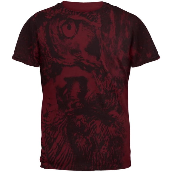 Zen Wisdom Owl Ghost All Over Maroon Adult T-Shirt - 2X-Large
