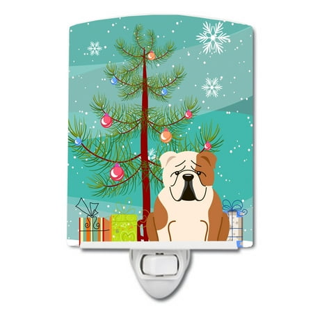 

Caroline s Treasures BB4250CNL Merry Christmas Tree English Bulldog Fawn White Ceramic Night Light 6x4x3 multicolor