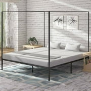 Dextrus King Size Canopy Bed Frame, Metal Platform Foundation for Bedroom, Black