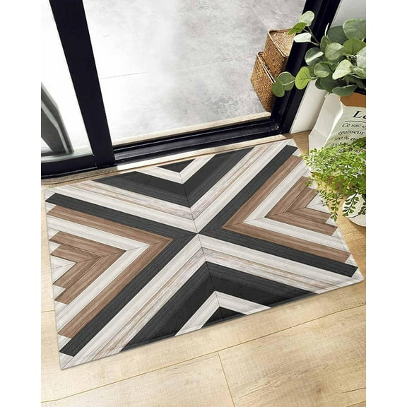 Shag Bath Rugs Aztec Geometric Abstract Art Plush Soft Fluffy Doormat Floor Carpet,Non-Slip Living Room Bedroom Kitchen Entryway Door Mats Boho Tribal Retro Wood Board