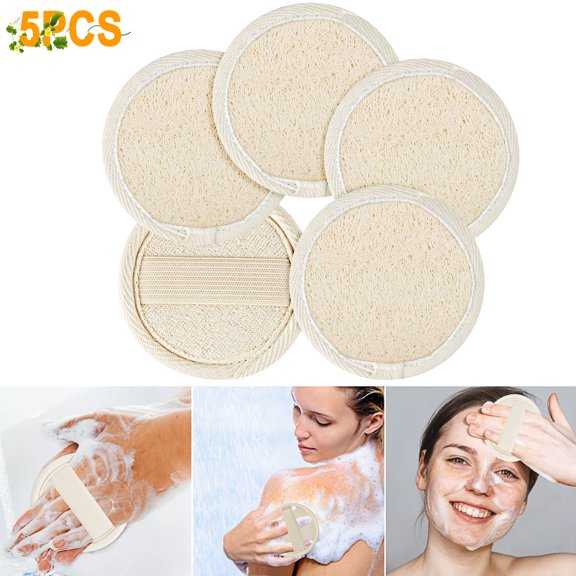 DISEN 5Pcs Exfoliating Loofah Pads, Natural Luffa Sponge Bath Shower Body Scrubber for Men Women