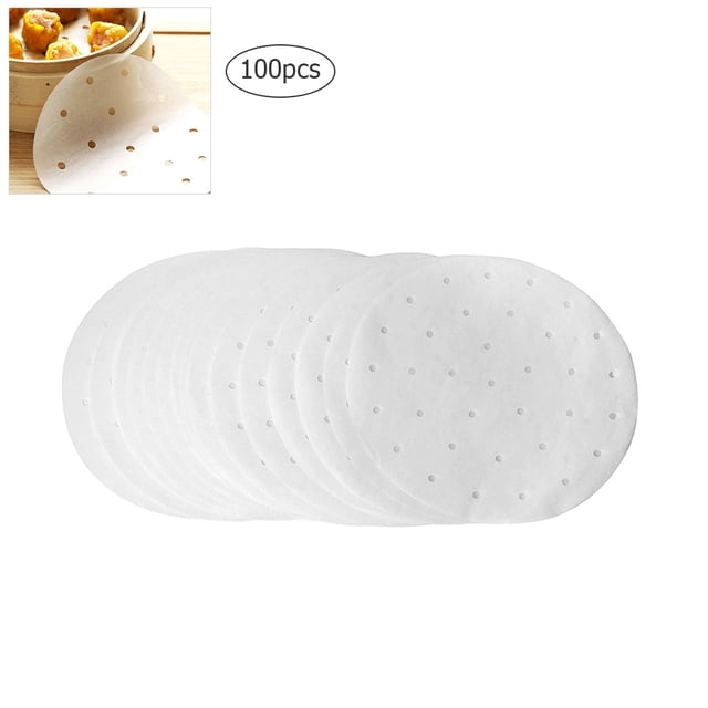 100 Uds. Papel redondo para freidora de aire almohadillas antiadherentes papel pergamino perforado