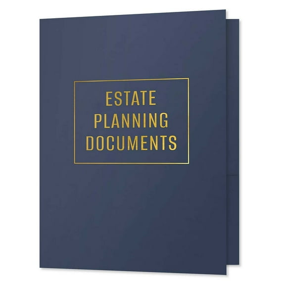 Professional Blue Linen Estate Planning Folders / 25 Sleek Navy Gold Foil Two Pocket Folders / 9" x 12" Financial Planning Presentation Folders / Made In The USA