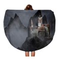 thumbnail image 1 of KDAGR 60 inch Round Beach Towel Blanket Fog Dracula Castle on Top of Mountain Foggy Night Travel Circle Circular Towels Mat Tapestry Beach Throw, 1 of 2