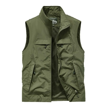 hopeusince Men s Outdoor Lightweight Mesh Breathable Quick Dry Multi Pockets Fishing Hiking Travel Vest Army Green XXL