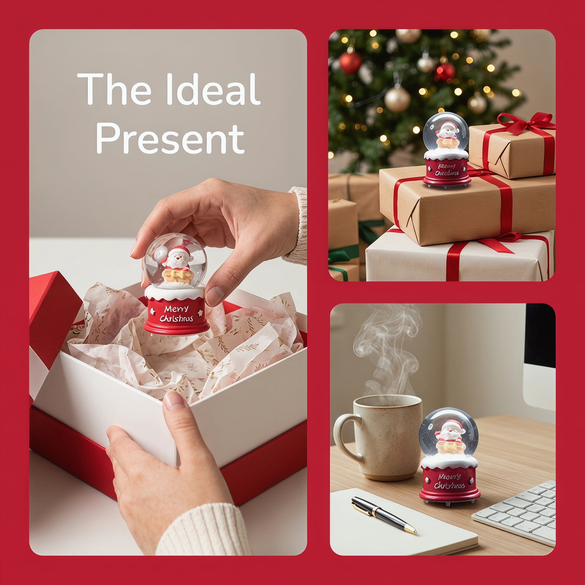 Unique Bargains Light Up Crystal Ball LED Glitter Snow Globe Red L 1.8" x 1.8" x 2.7"