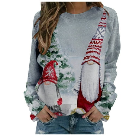 

Cute Gnomes Shirt for Womens Trendy Long Plus Size Sweatshirt O-Neck Long Sleeve Blouse Pullover