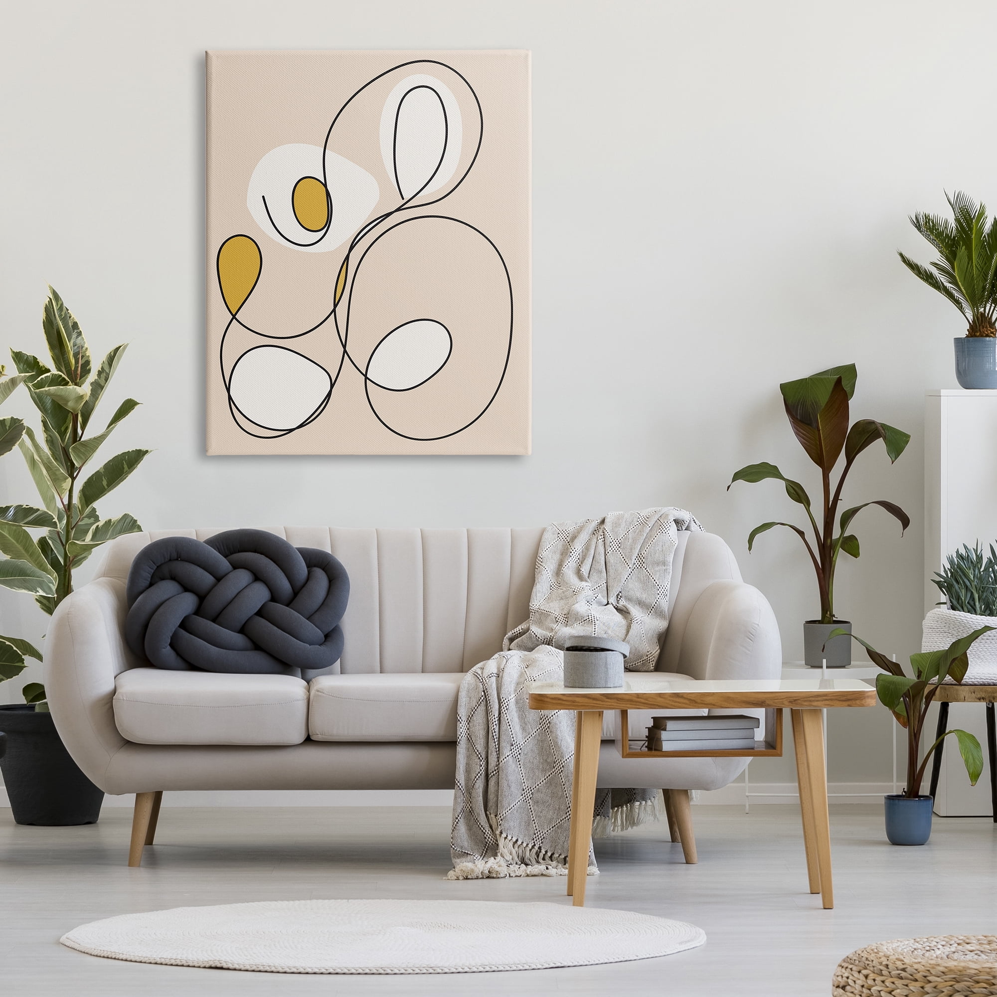 Stupell Industries Swirled Line on Beige Abstract Painting Gallery Wrapped Canvas Art Print Wall Art, 36 x 48