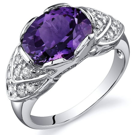 Peora 3.50 Ct Created Alexandrite Engagement Ring in Rhodium-Plated Sterling Silver