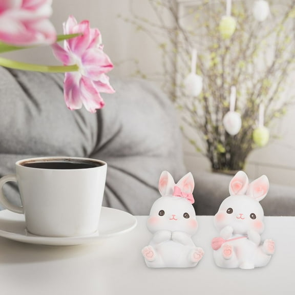 LEORX Decorative Bunny Cake Topper Resin White 2Pcs
