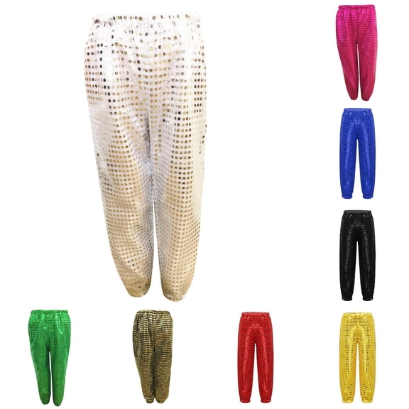 HNMKIU Kids Sequins Loose Jazz Hop Street Dance Pants Harem Trousers Dancewear For Boys Girls Silver,5-6 Years
