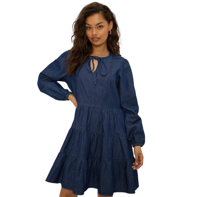 Dorothy Perkins - Vestido Corto de Vaquero Bata para Mujer (Índigo Lavado)