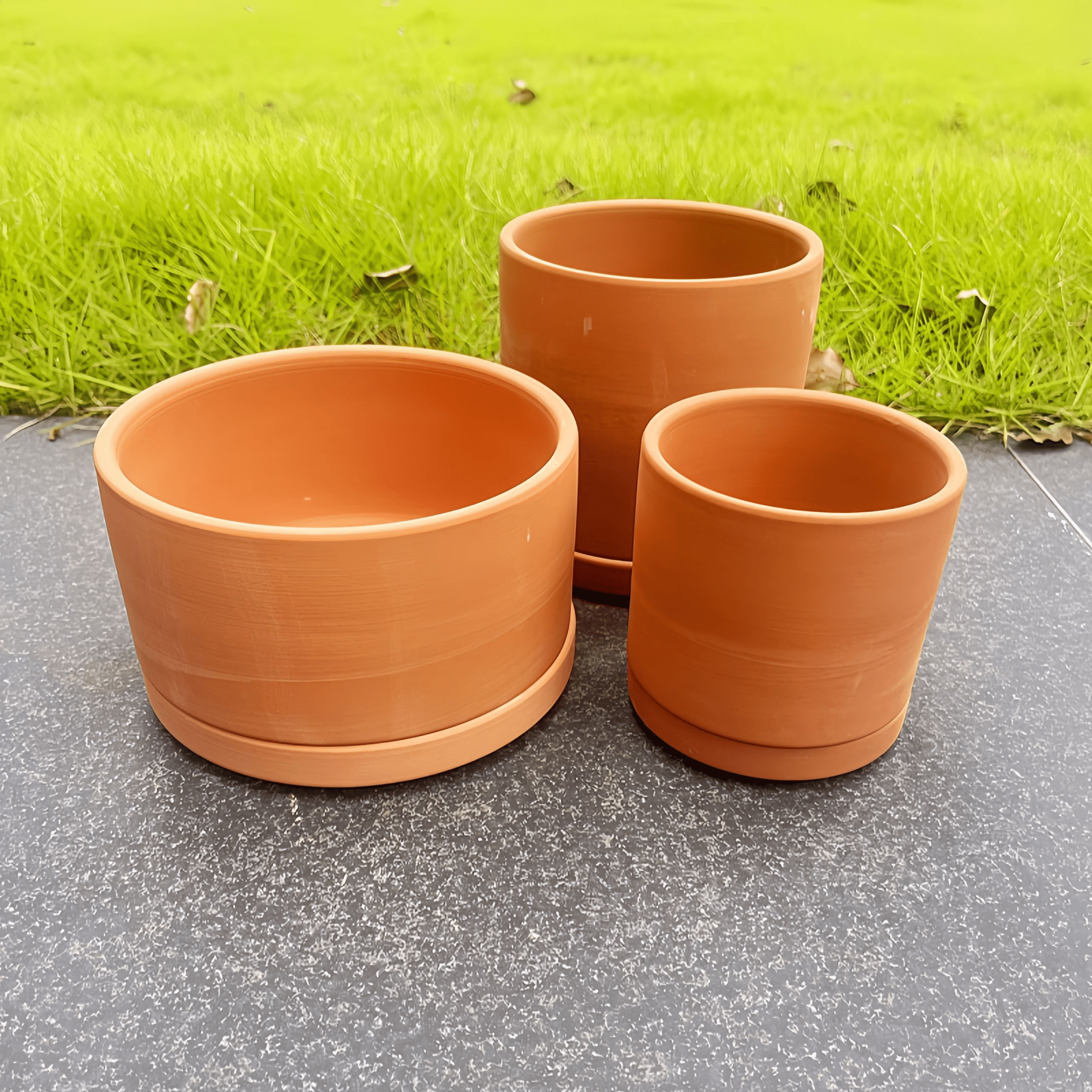 Terracotta Cylinder Pots for Plants, 3.7 Inch 4.7 Inch 5.9 Inch, Succulent Planter Pot with Drainage and Saucer.