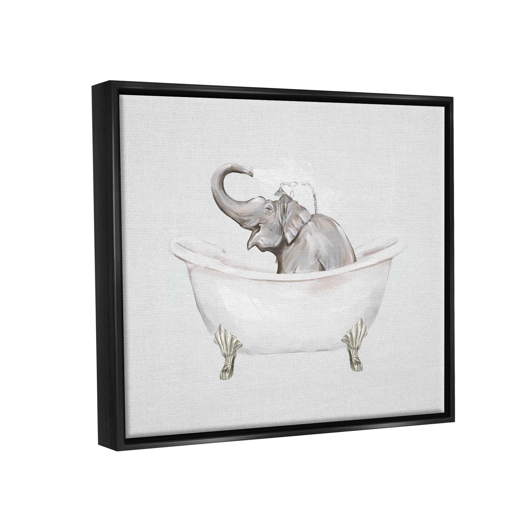 Happy Elephant Splashing Bathtub Animals & Insects Graphic Art Jet Black Framed Art Print Wall Art