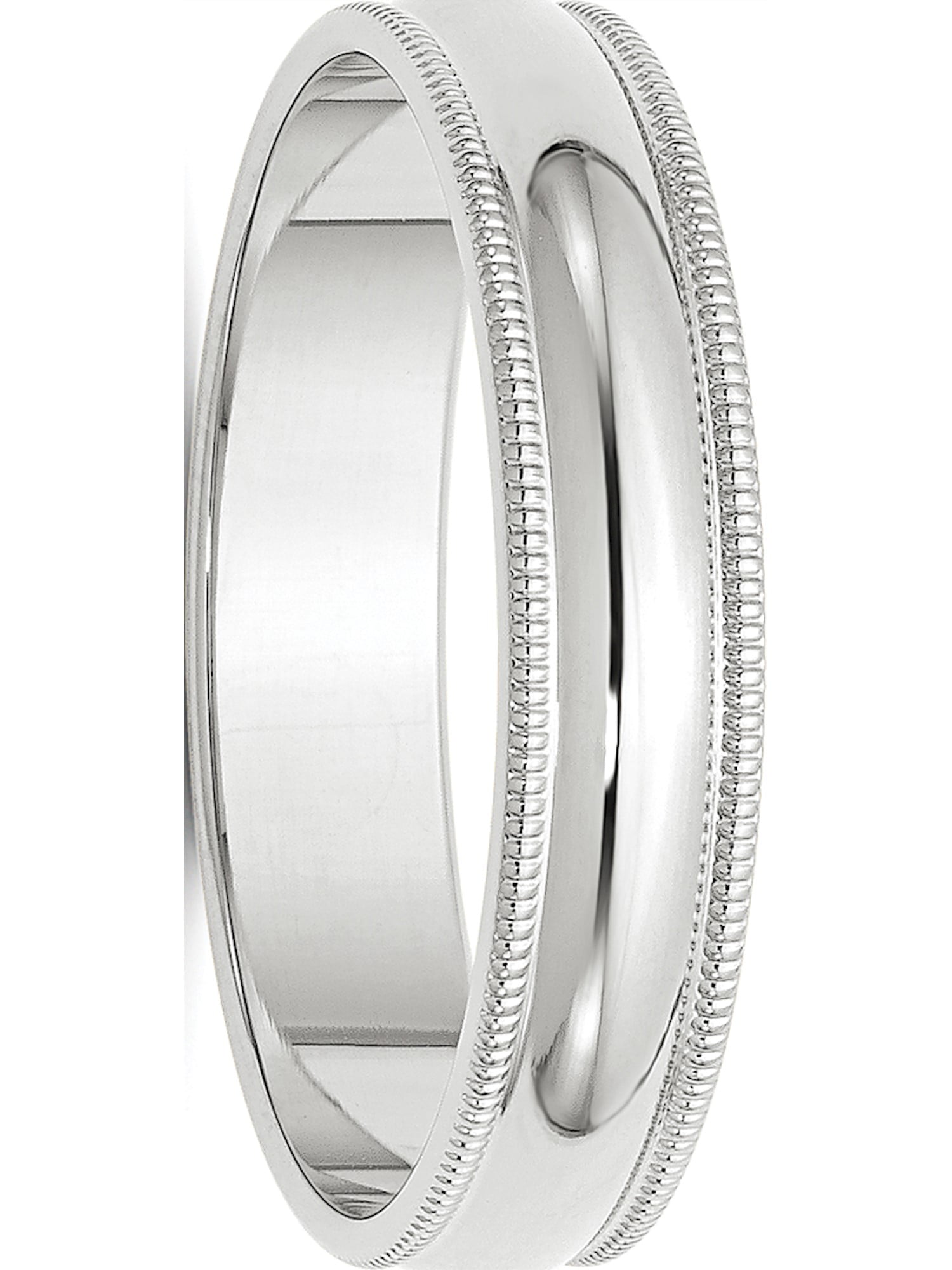 Full & Half Sizes 10k White Gold 5mm Milgrain Half Round Wedding Ring Band Size 4-14