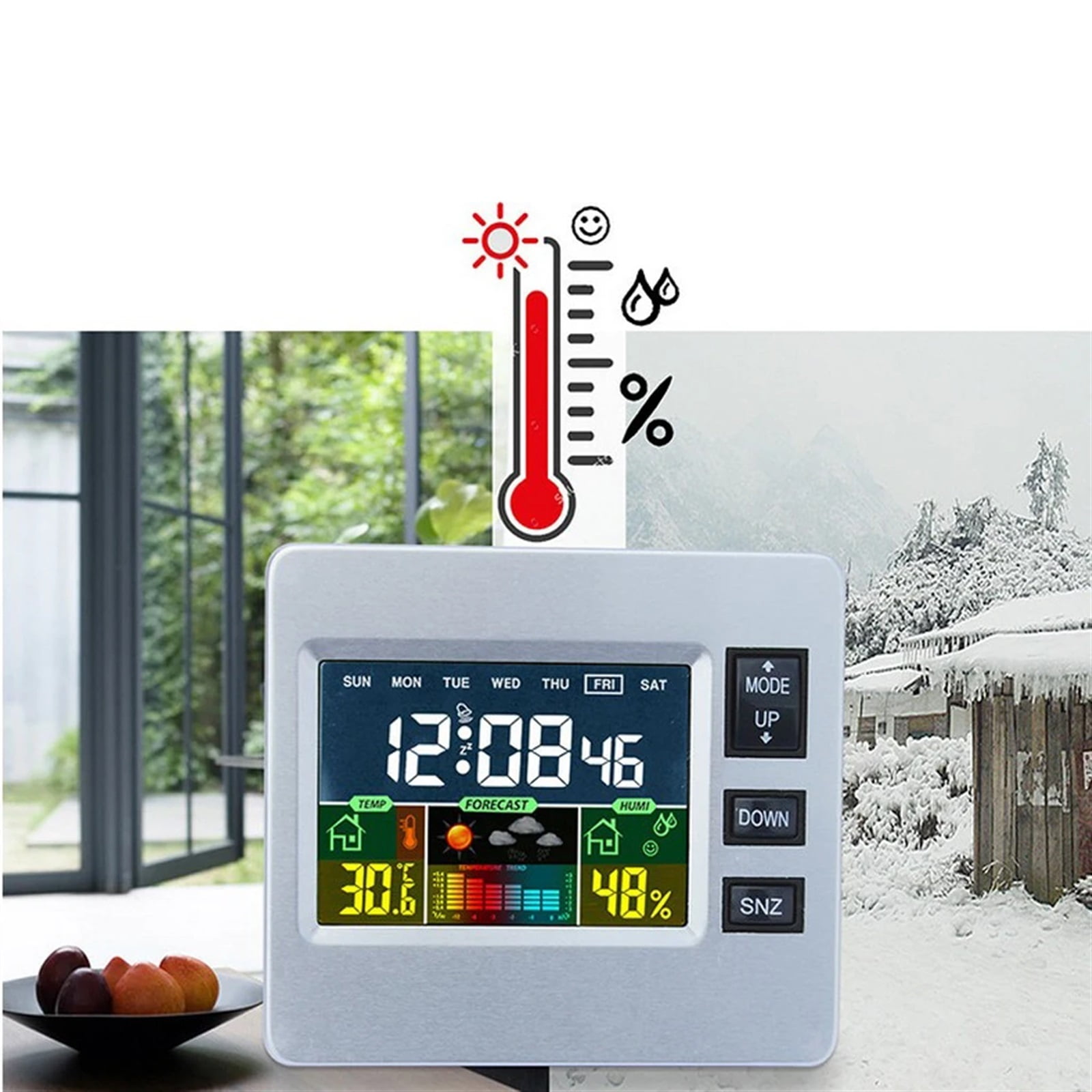 Wireless Weather Station Alarm Clock Indoor Thermometer Temperature Temp. Humidity Meter for Home Office ,Excellent Visual Experience