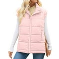 thumbnail image 2 of ClodeEU Women's Puffer Vest With Pockets,Lapel Zip Up Sleeveless Jacket,Slim Fit Trendy Jacket Pink,Womens Plus L, 2 of 7