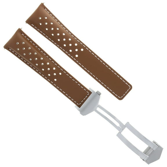 LEATHER BAND WATCH STRAP CLASP 22MM FOR TAG HEUER CARRERA MONACO TAN WS PERFORAT