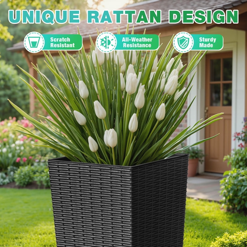 Devoko 32" Tall Planters for Outdoor Plants Set of 2, Woven-Textured Outdoor Plant Pots for Patio, Front Porch