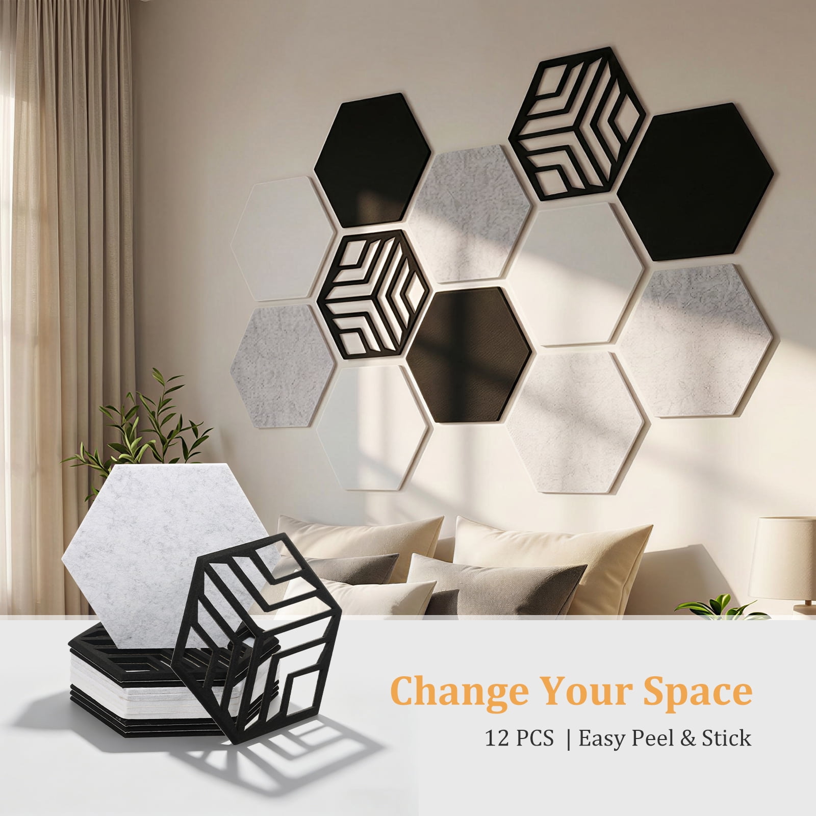 12 Pack Self-Adhesive Acoustic Panels 12" X 10" X 0.4" Flame Resistant, Absorb Noise and Eliminate Echoes for Office,Classrooms & Home Pin Board Felt Board