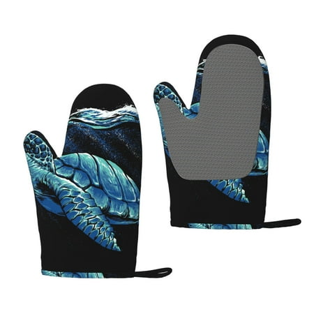 

Zeuib Ocean Turtle Print Oven Mitts Oven Gloves with Non-Slip Silicone Heat and Slip Resistant Cooking Mitt Set for Cooking and Baking (2 Count)
