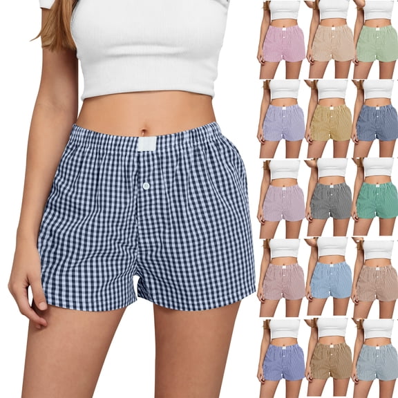 Clearance Under 10$! Fshion Suumer Plus Size Workout Shorts Women Casual And Comtable High Waist Loose Wide Leg Retro Checkered