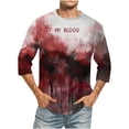 thumbnail image 1 of Camisas de Manga Larga para Hombres Imprimir Blusa de Manga Corta de Cuello Redondo, Camisas de Lino para Hombres, 1 of 4