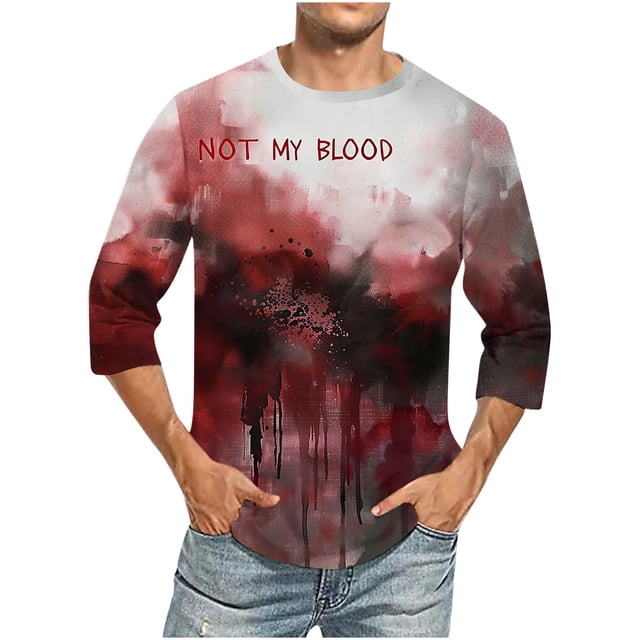Camisas de Manga Larga para Hombres Imprimir Blusa de Manga Corta de Cuello Redondo, Camisas de Lino para Hombres
