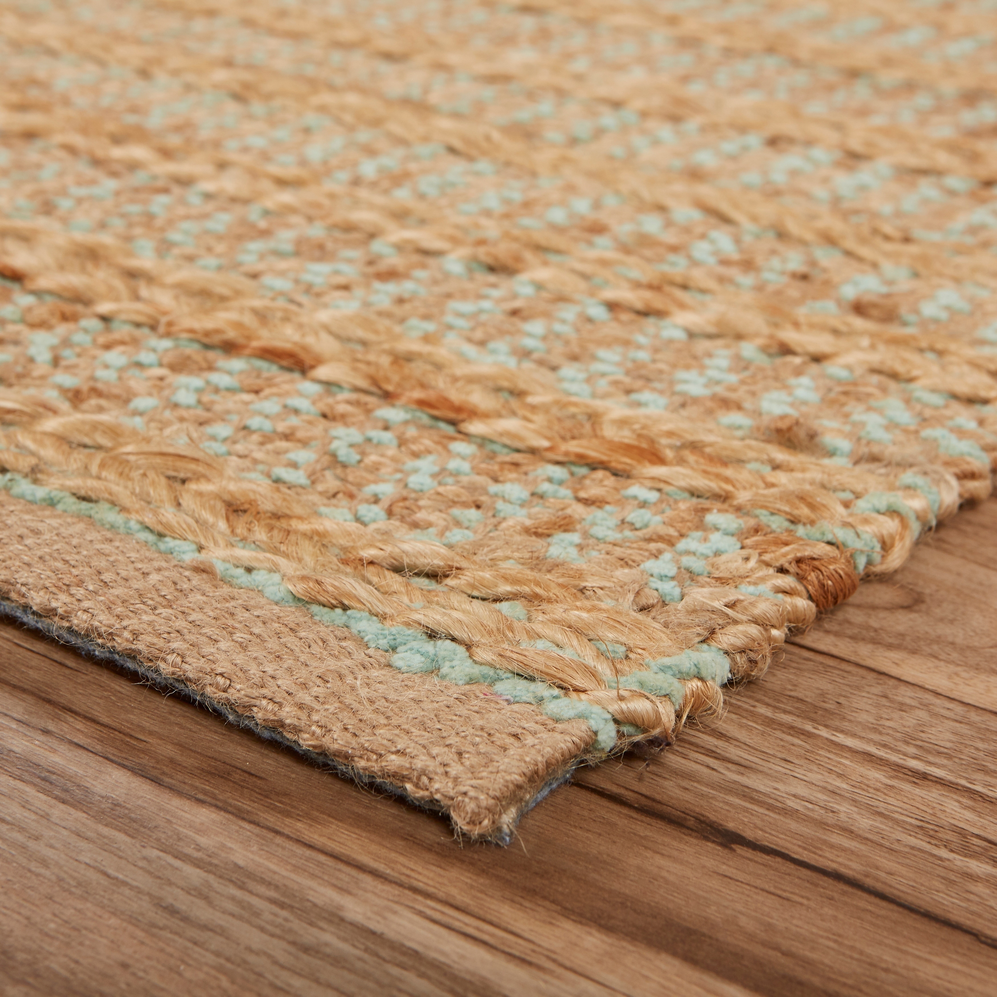 LR Home Natalie Hale Tan/Seafoam Striped Farmhouse Jute Blend Area Rug, 5' x 7'9"