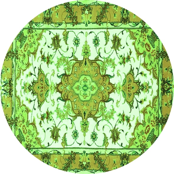 Ahgly Company Indoor Round Medallion Green Traditional Area Rugs, 4' Round