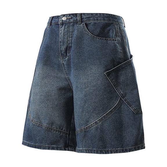 DPTALR Men's Summer Fashion Solid Color Zipper Fly Straight Leg Denim Cargo Shorts with Pockets,Blue,Big and Tall Men L